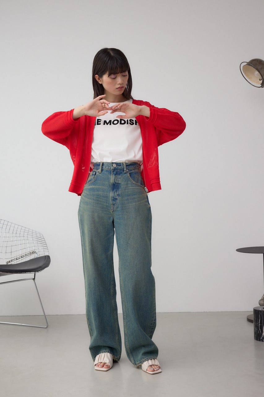 Wジップメッシュニットカーディガン RED FREE