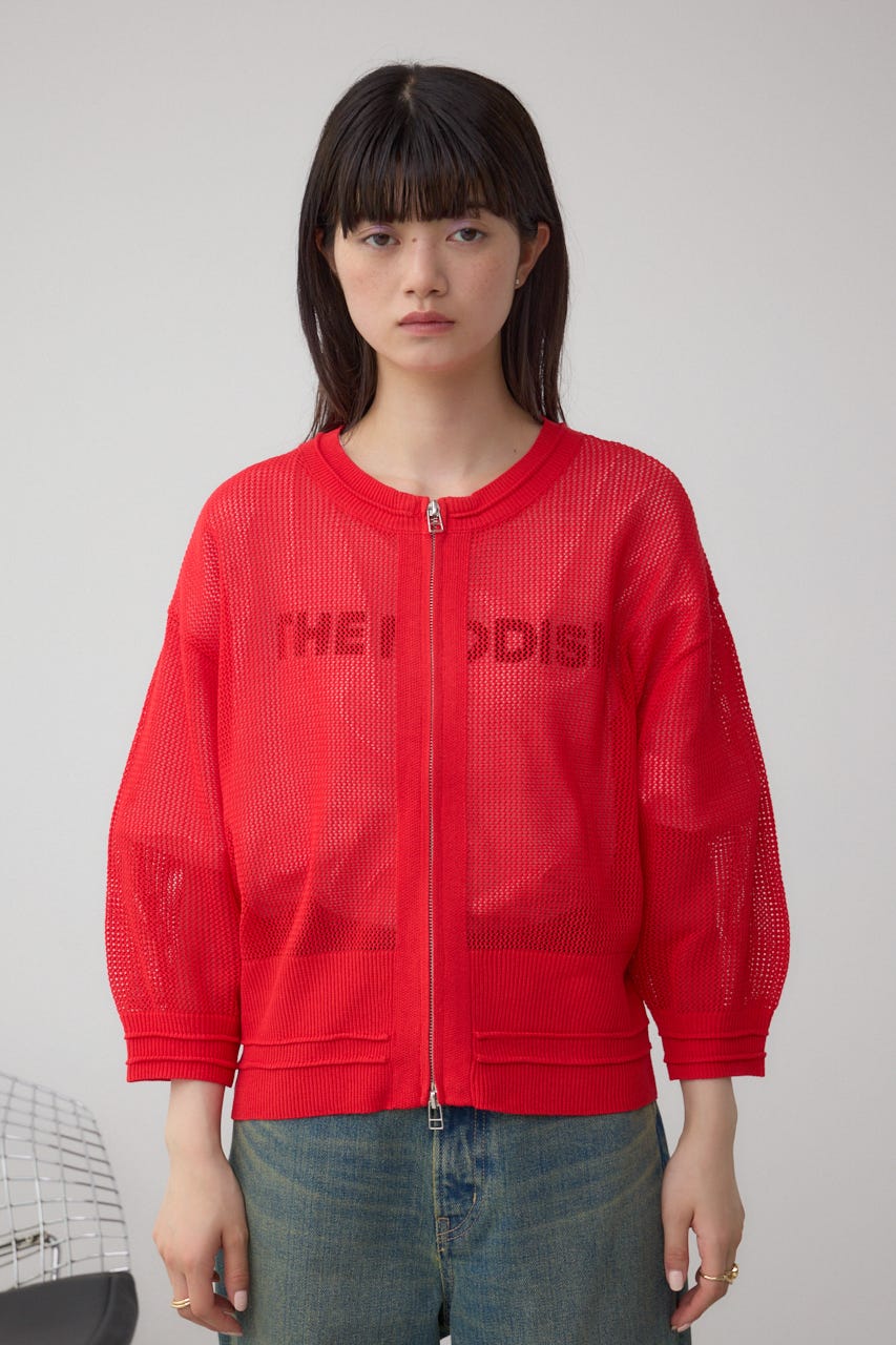 Wジップメッシュニットカーディガン RED FREE