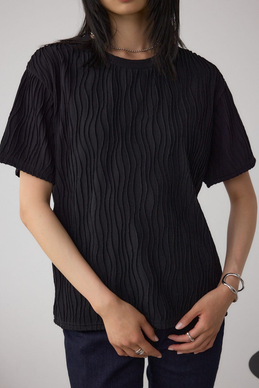 ソリッドテクスチャーカットトップス BLK M