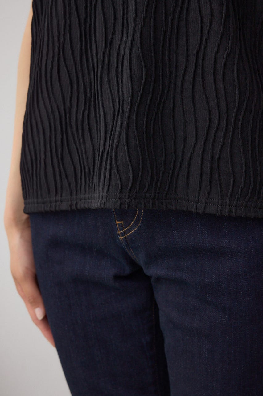 ソリッドテクスチャーカットトップス BLK M