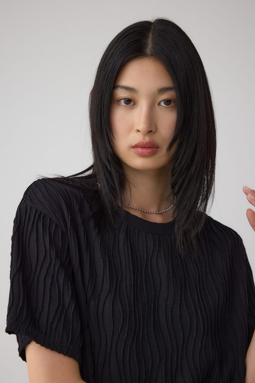 ソリッドテクスチャーカットトップス BLK M