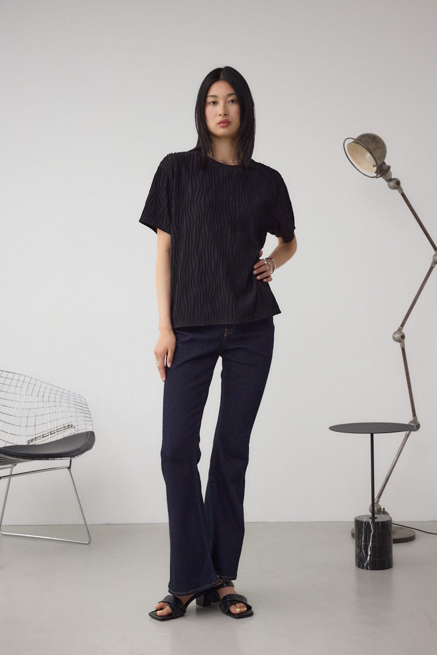 ソリッドテクスチャーカットトップス BLK M