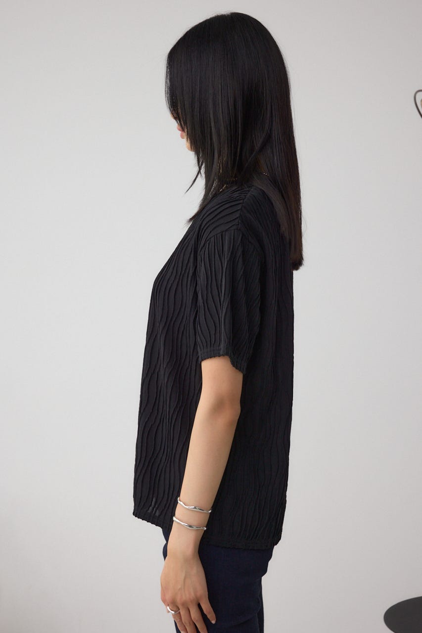 ソリッドテクスチャーカットトップス BLK M