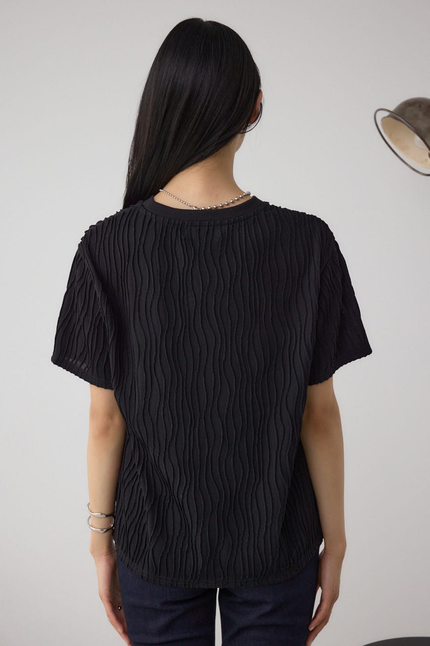 ソリッドテクスチャーカットトップス BLK M