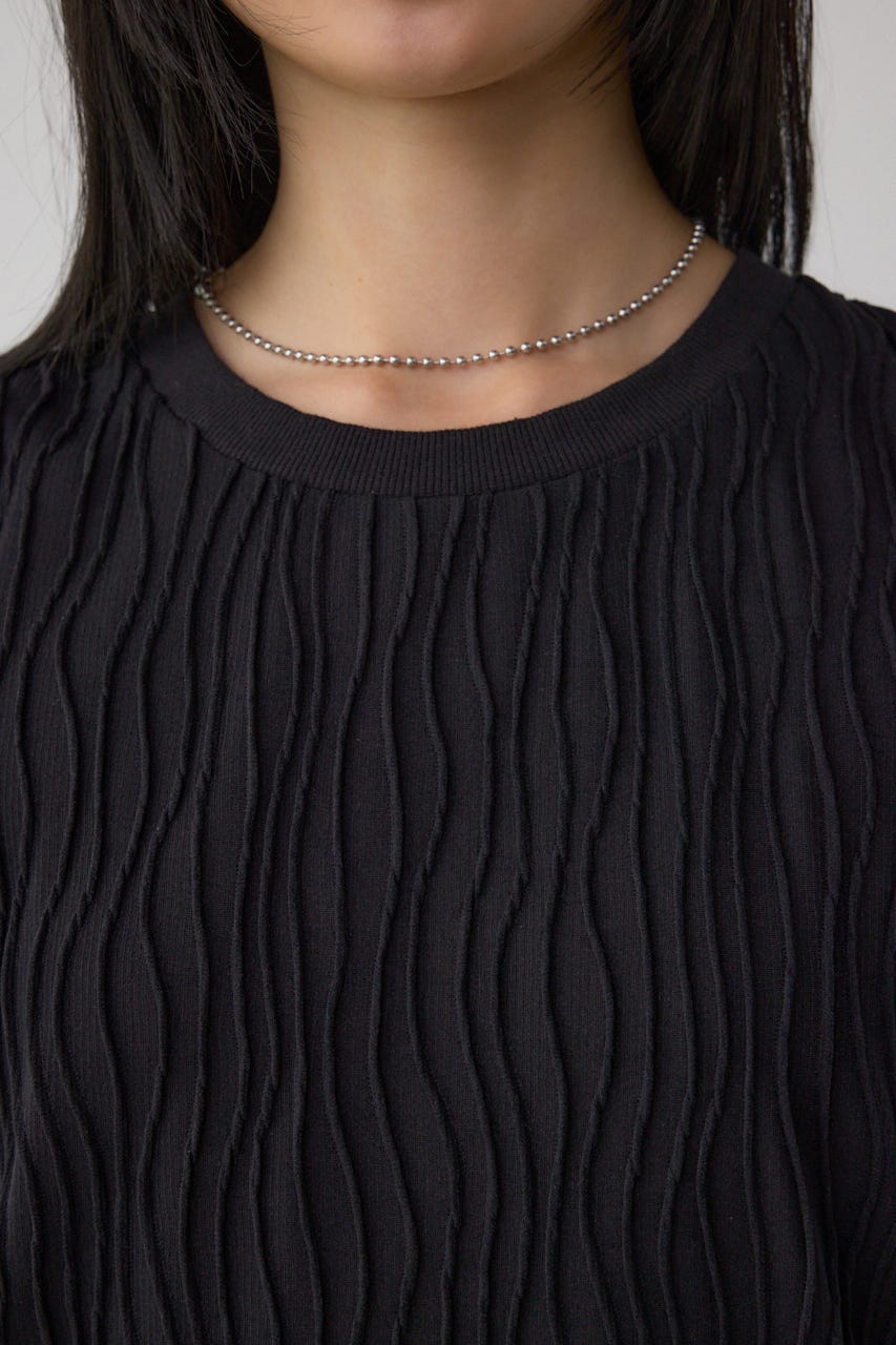 ソリッドテクスチャーカットトップス BLK M