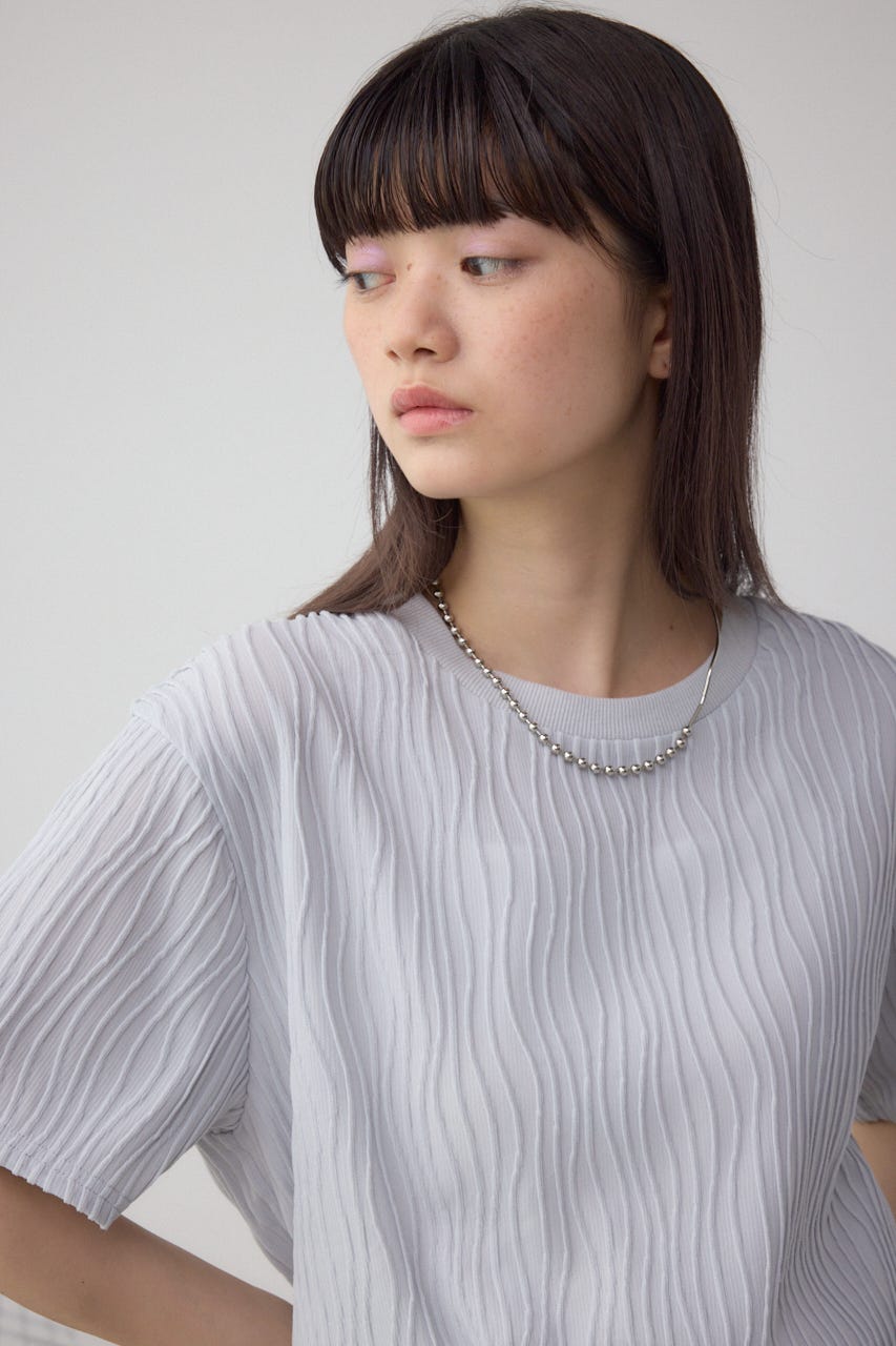 ソリッドテクスチャーカットトップス L/GRY M
