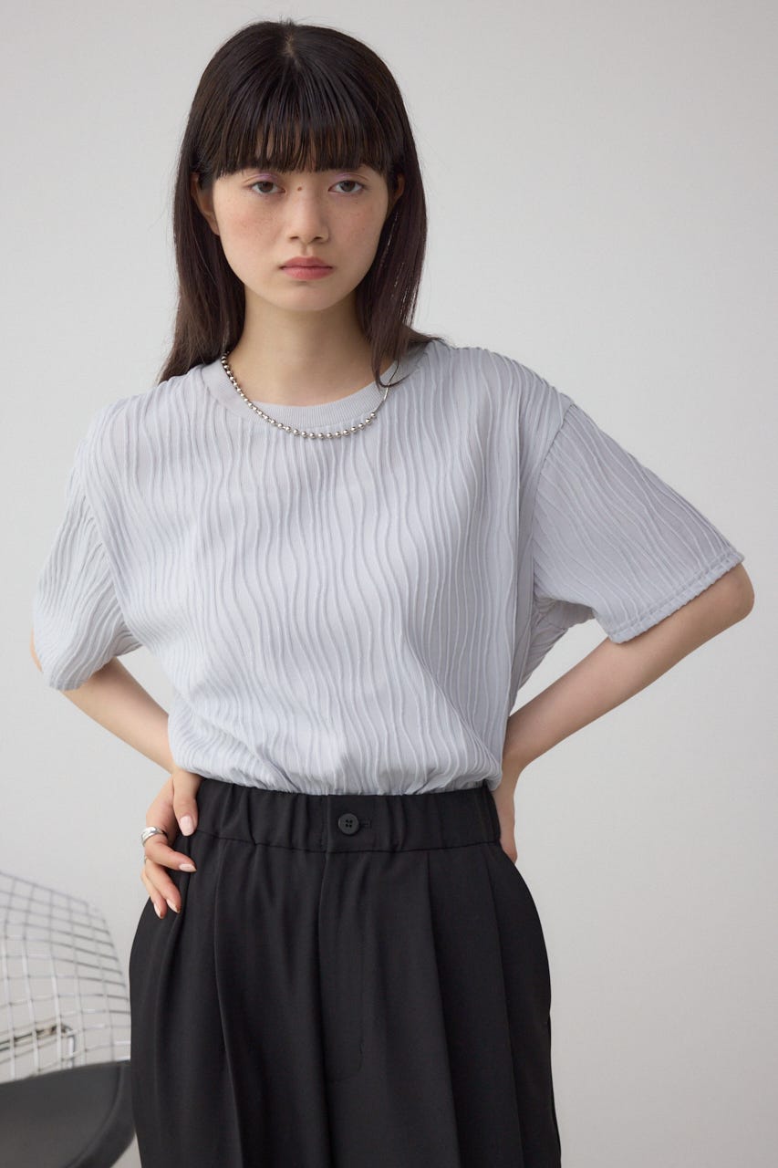ソリッドテクスチャーカットトップス L/GRY M