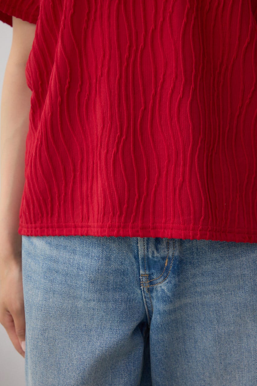 ソリッドテクスチャーカットトップス RED S