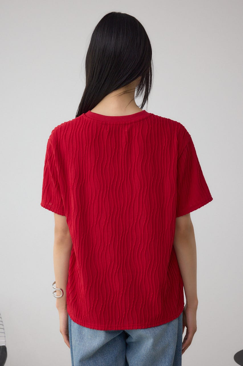 ソリッドテクスチャーカットトップス RED S