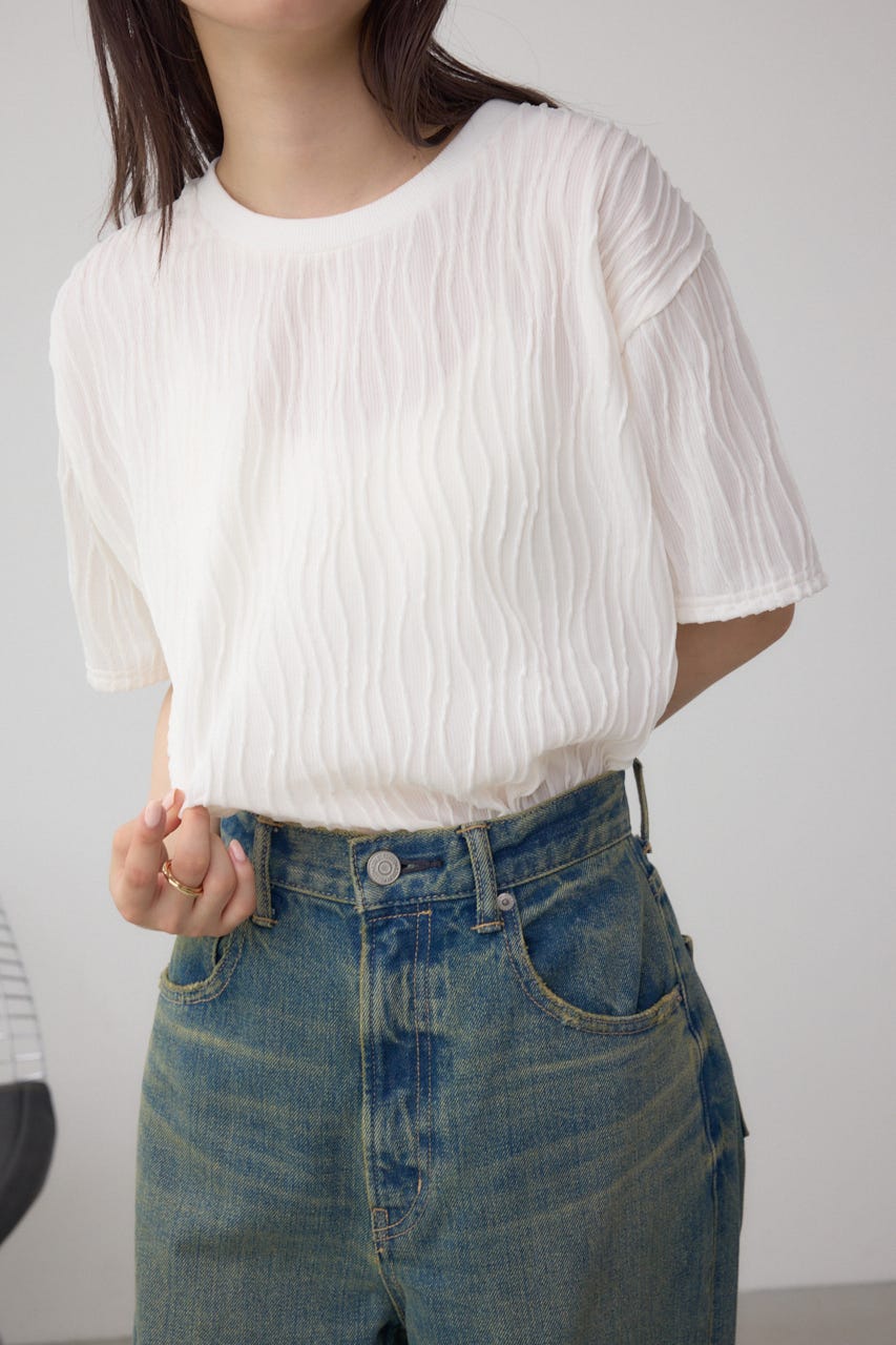 ソリッドテクスチャーカットトップス WHT S