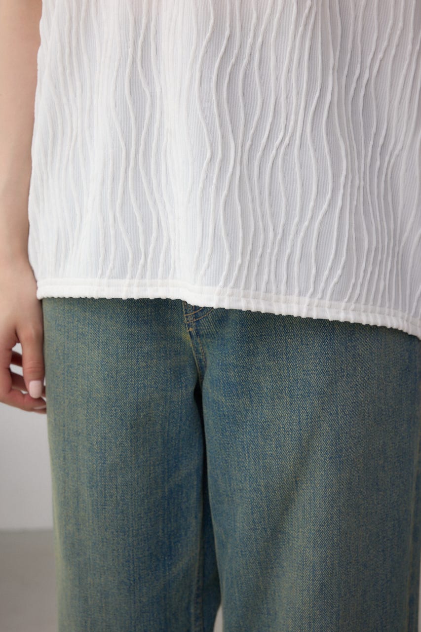 ソリッドテクスチャーカットトップス WHT S