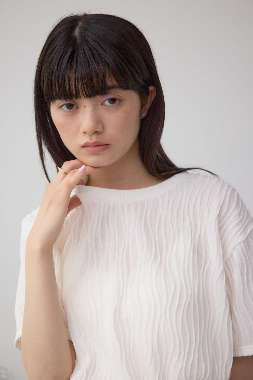 ソリッドテクスチャーカットトップス WHT S