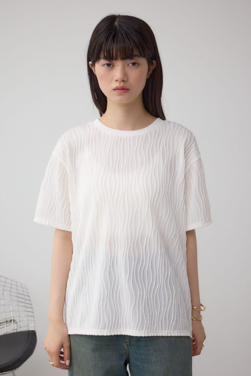 ソリッドテクスチャーカットトップス WHT S