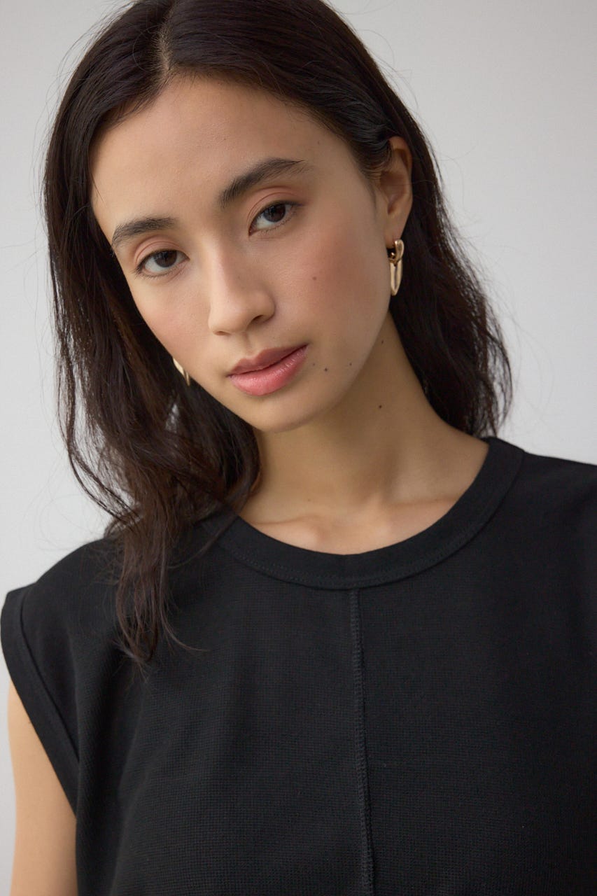 シアーワッフルノースリーブTシャツ BLK FREE