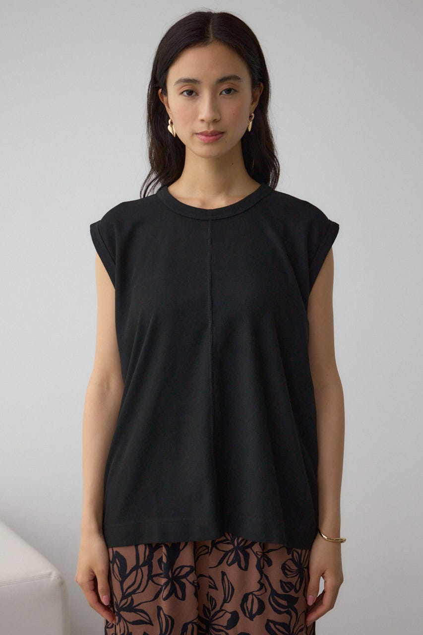 シアーワッフルノースリーブTシャツ BLK FREE