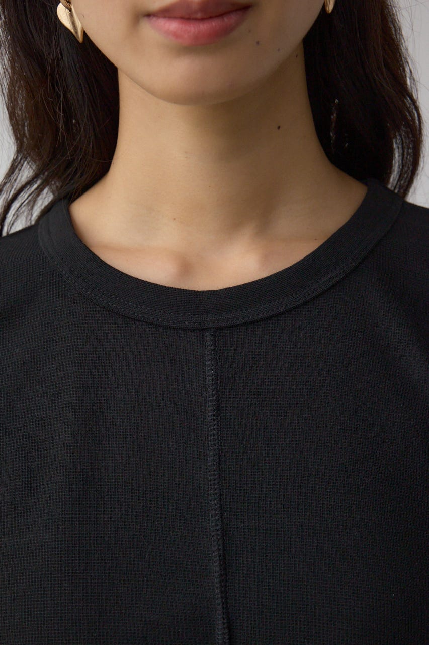 シアーワッフルノースリーブTシャツ BLK FREE