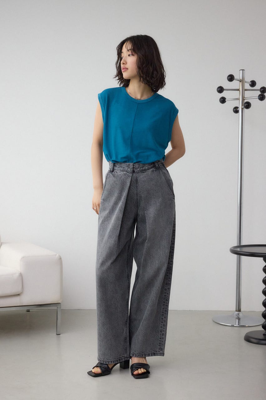 シャルボン　ノースリーブ　ブルー AZUL BY MOUSSY | シアーワッフルノースリーブTシャツ (タンク