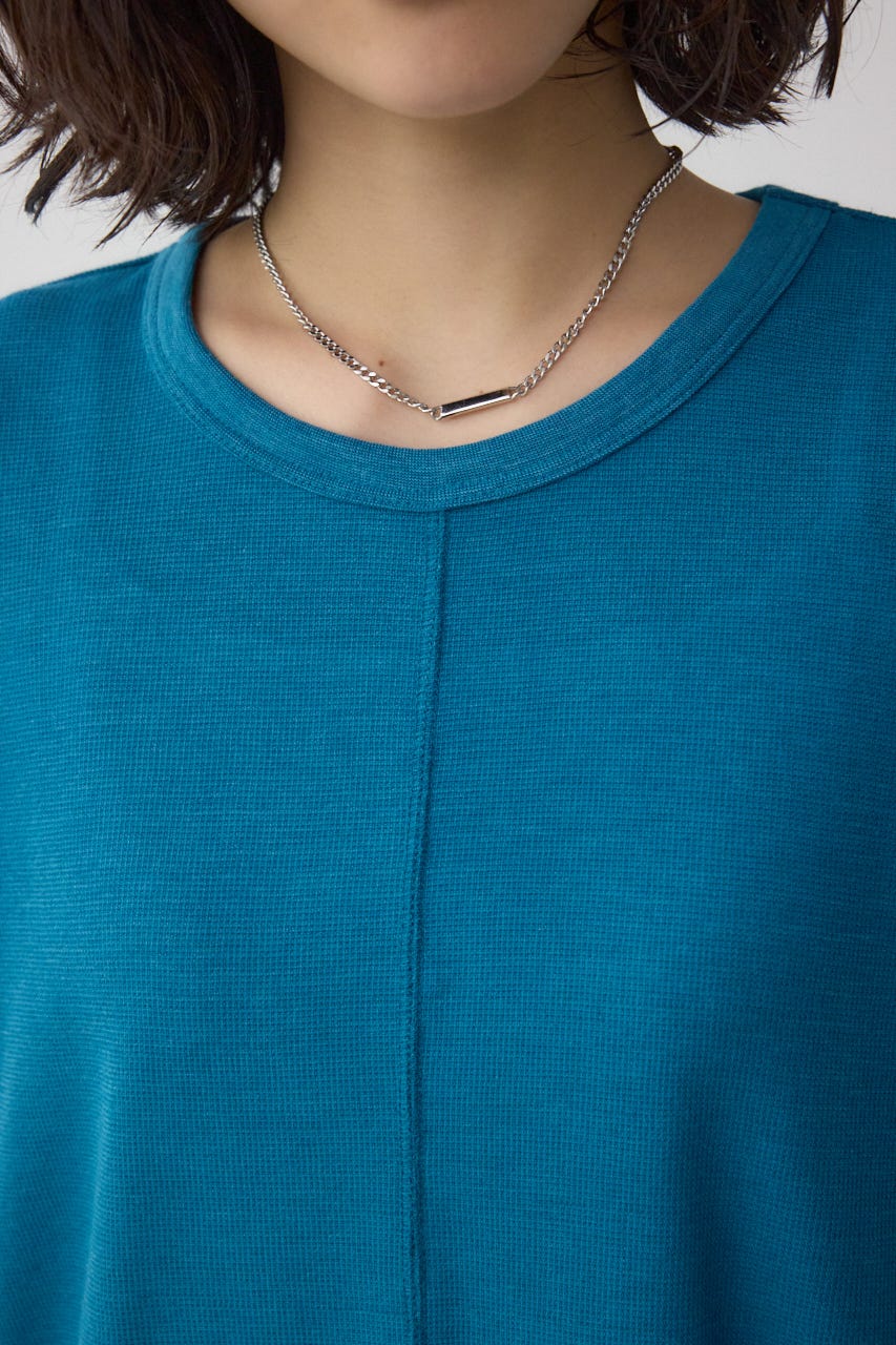 シアーワッフルノースリーブTシャツ BLU FREE