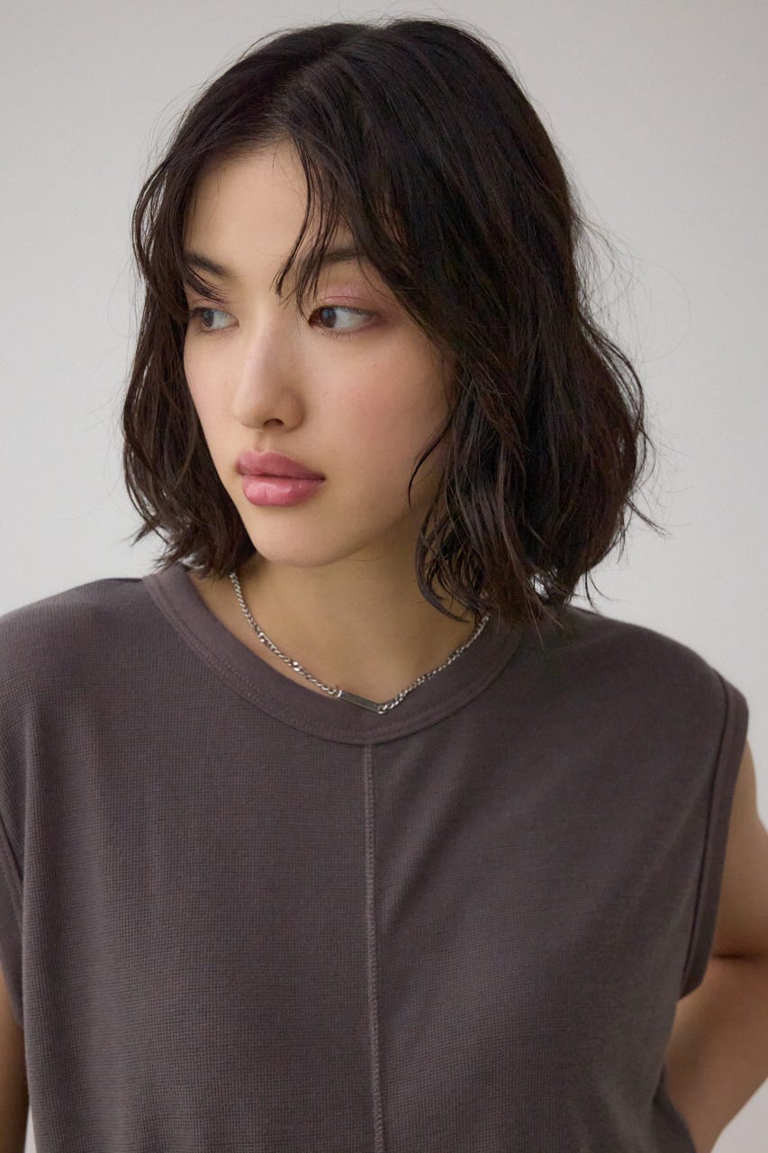 シアーワッフルノースリーブTシャツ C.GRY FREE