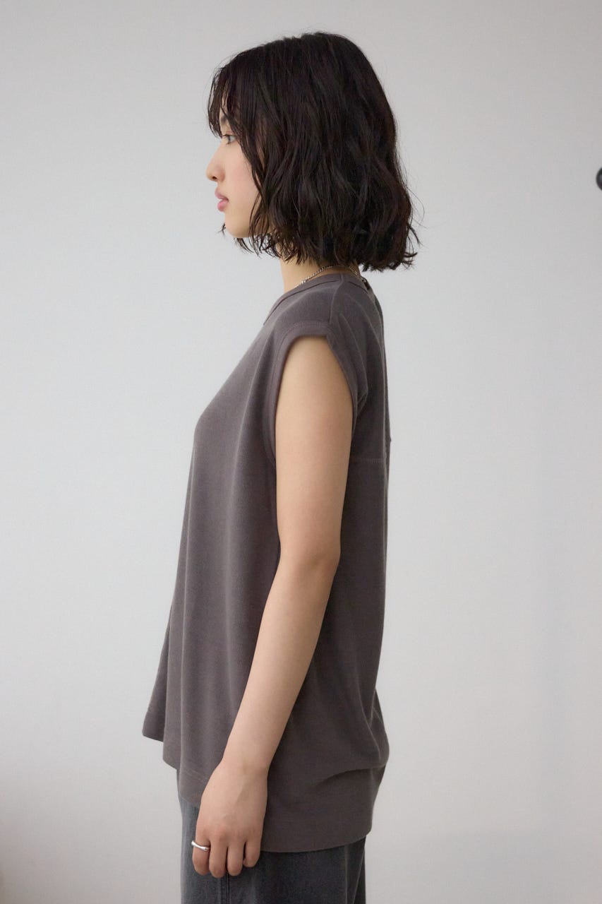 シアーワッフルノースリーブTシャツ C.GRY FREE