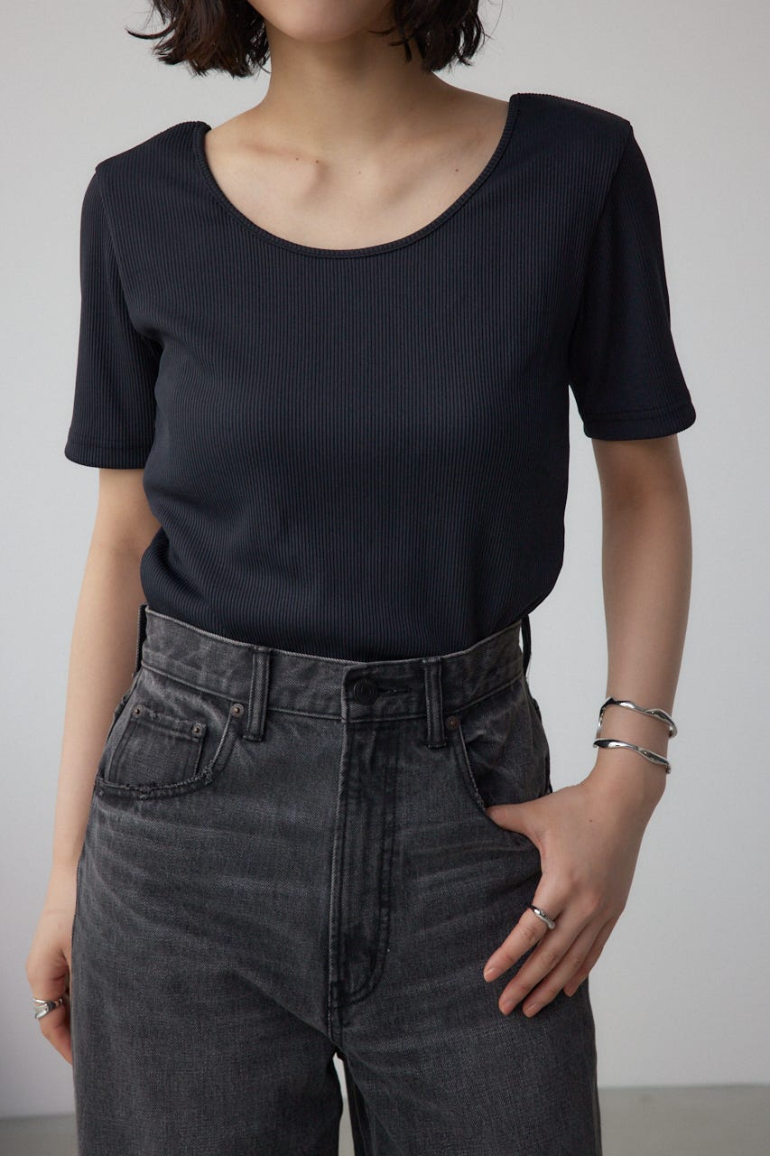2WAYドライタッチリブトップス BLK M