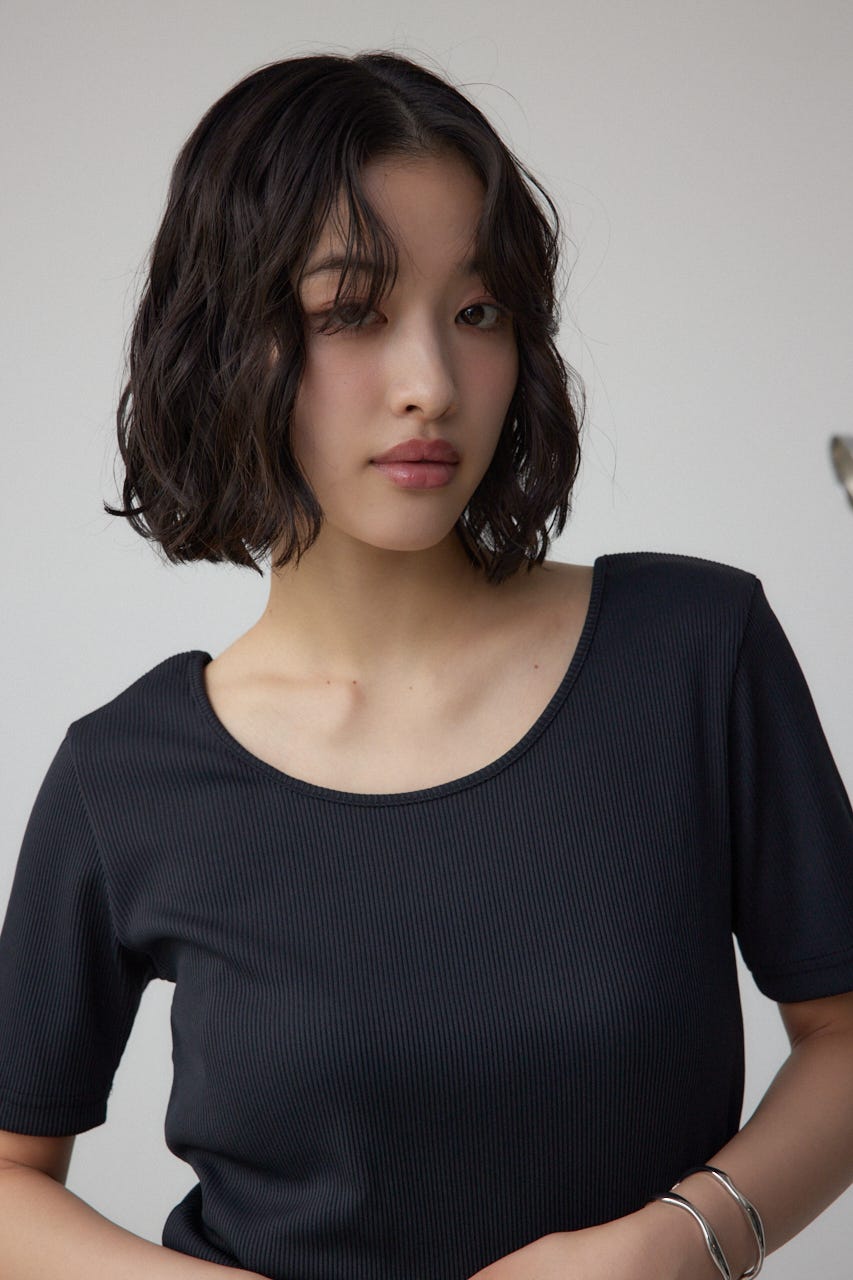 2WAYドライタッチリブトップス BLK M