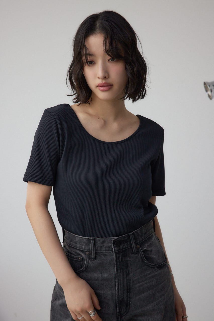 2WAYドライタッチリブトップス BLK M