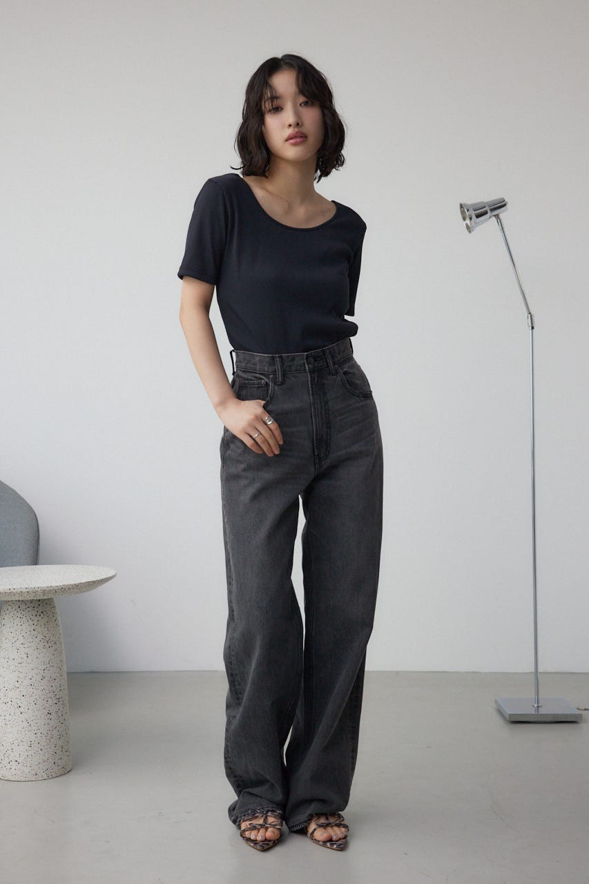 2WAYドライタッチリブトップス BLK M