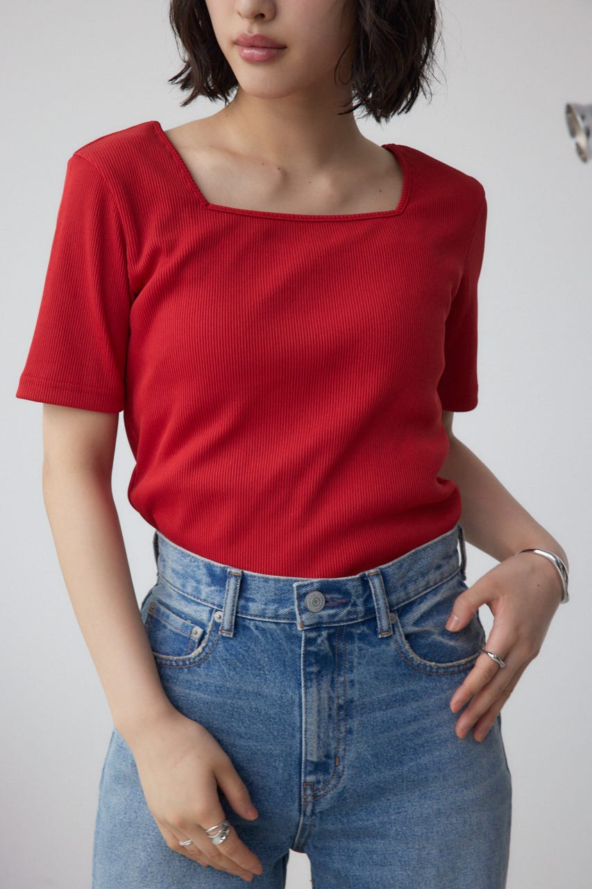 2WAYドライタッチリブトップス RED S