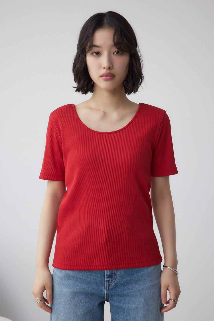 2WAYドライタッチリブトップス RED S
