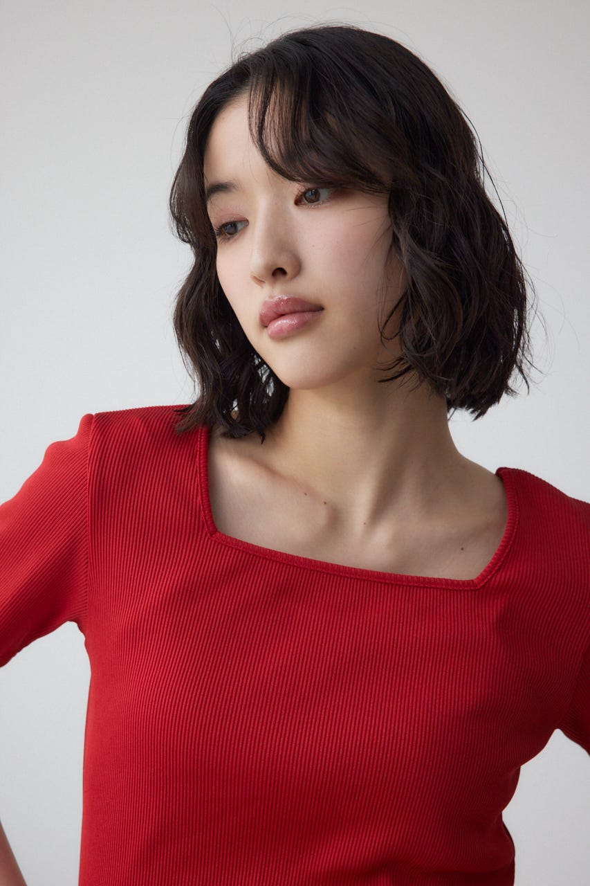 2WAYドライタッチリブトップス RED S
