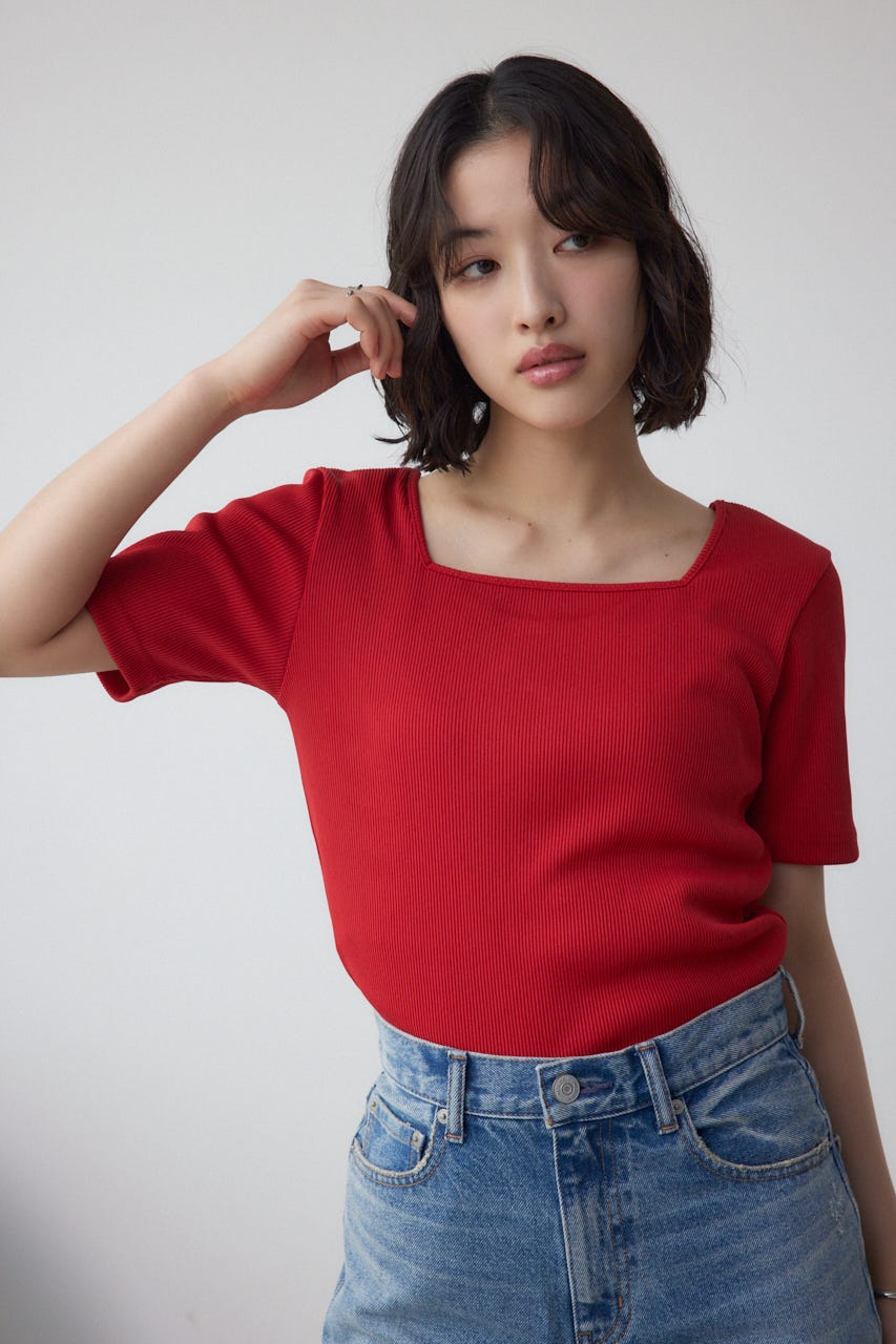 2WAYドライタッチリブトップス RED S