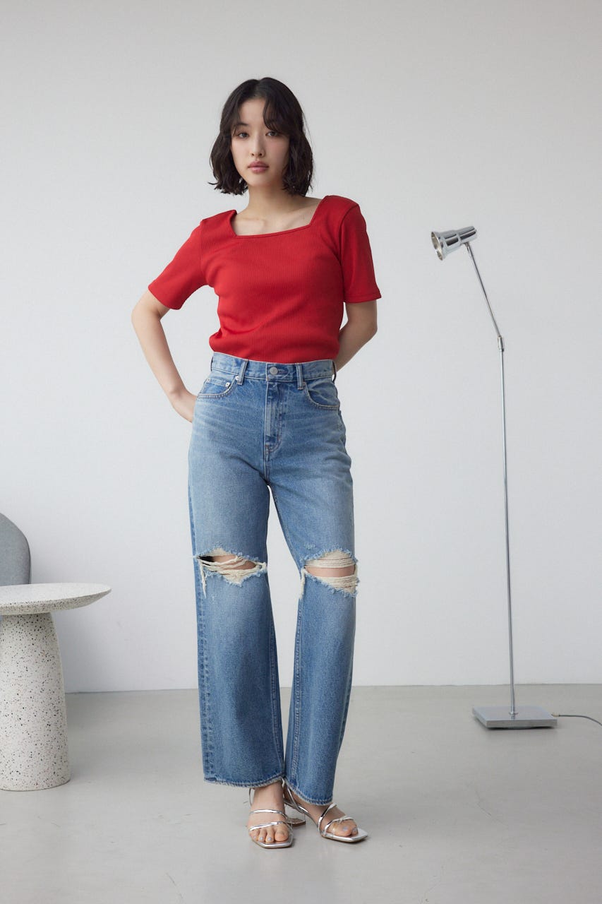 2WAYドライタッチリブトップス RED S