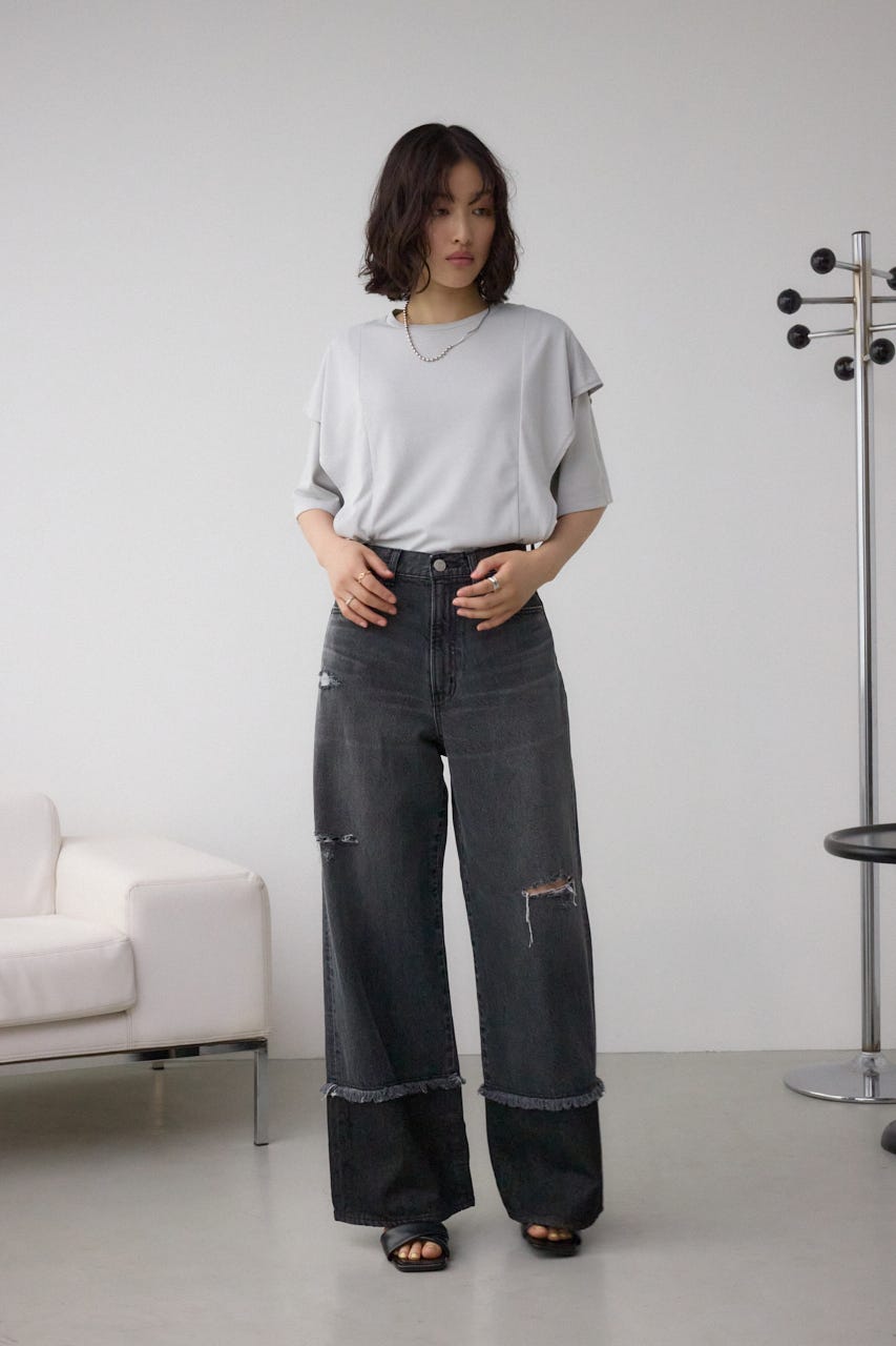 ラッフルカットトップス L/GRY M