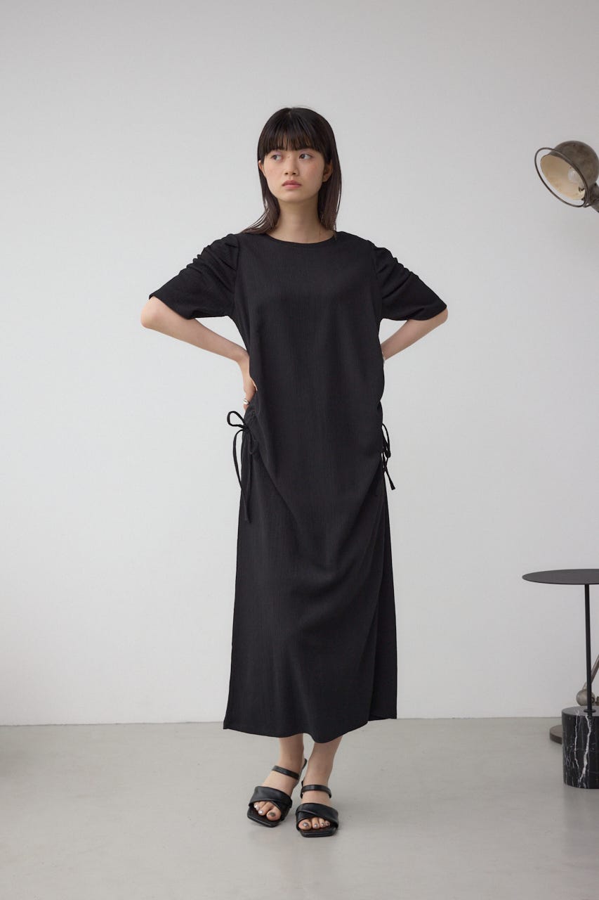 サイドシャーリングワンピース BLK FREE