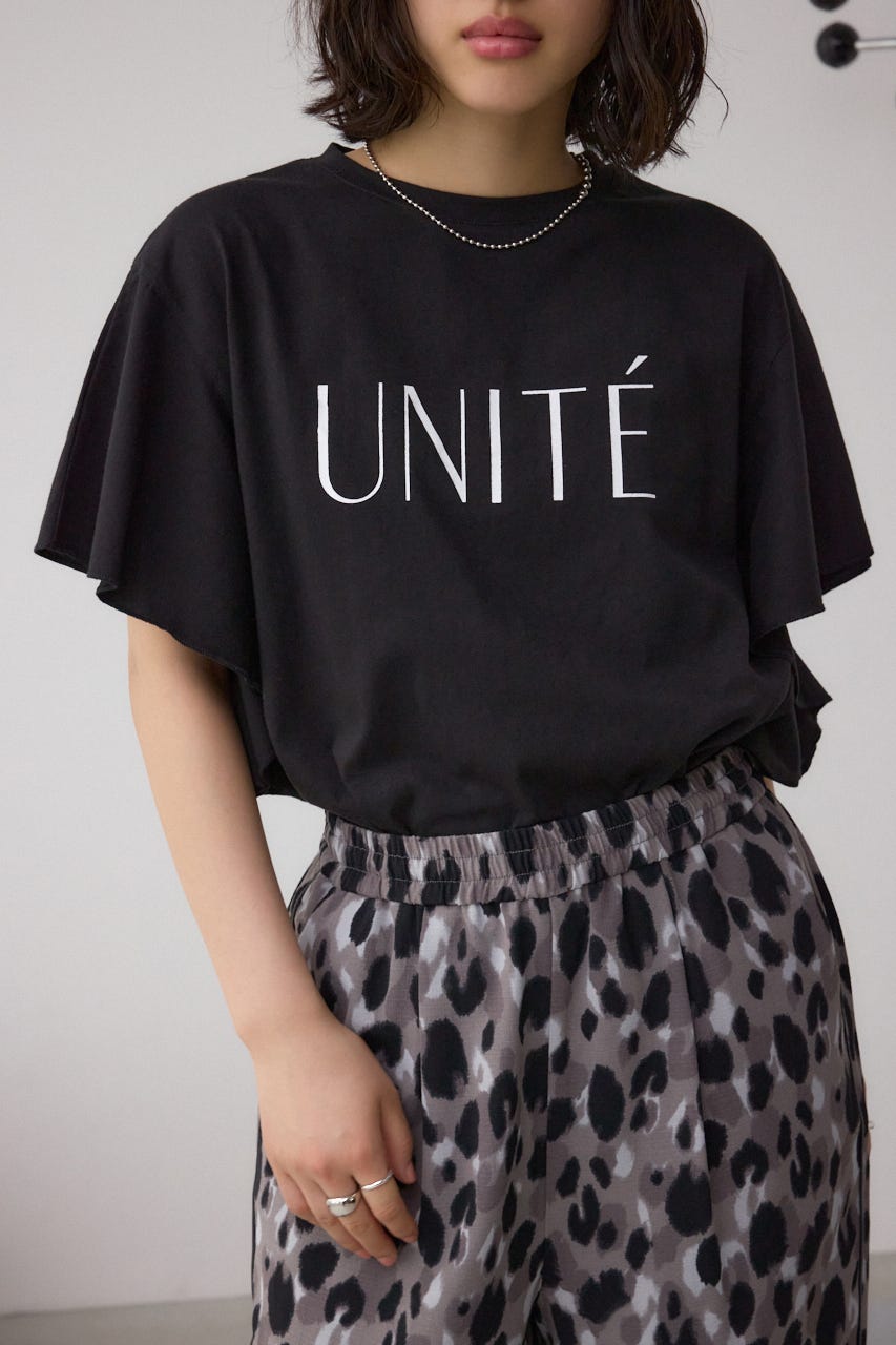 ラッフルスリーブロゴTシャツ BLK FREE