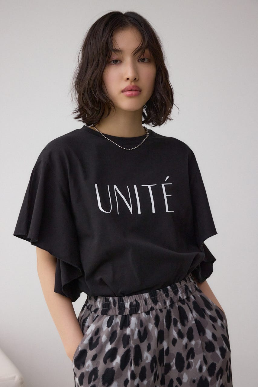 ラッフルスリーブロゴTシャツ BLK FREE