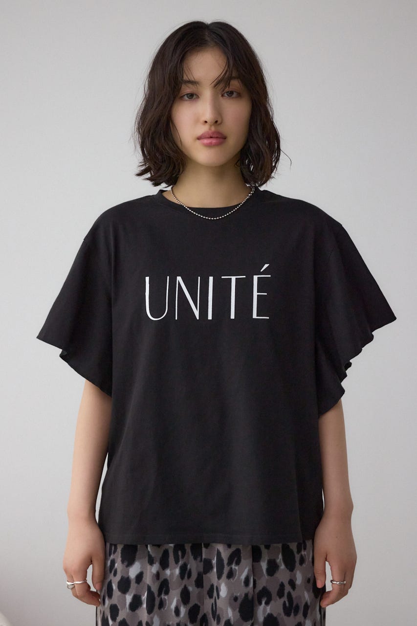 ラッフルスリーブロゴTシャツ BLK FREE