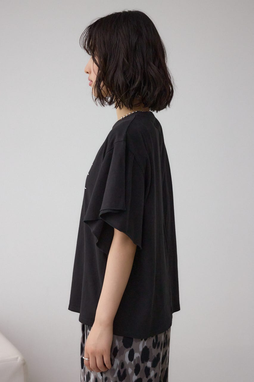 ラッフルスリーブロゴTシャツ BLK FREE