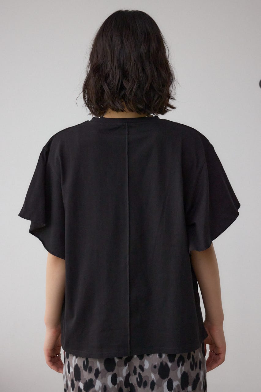 ラッフルスリーブロゴTシャツ BLK FREE