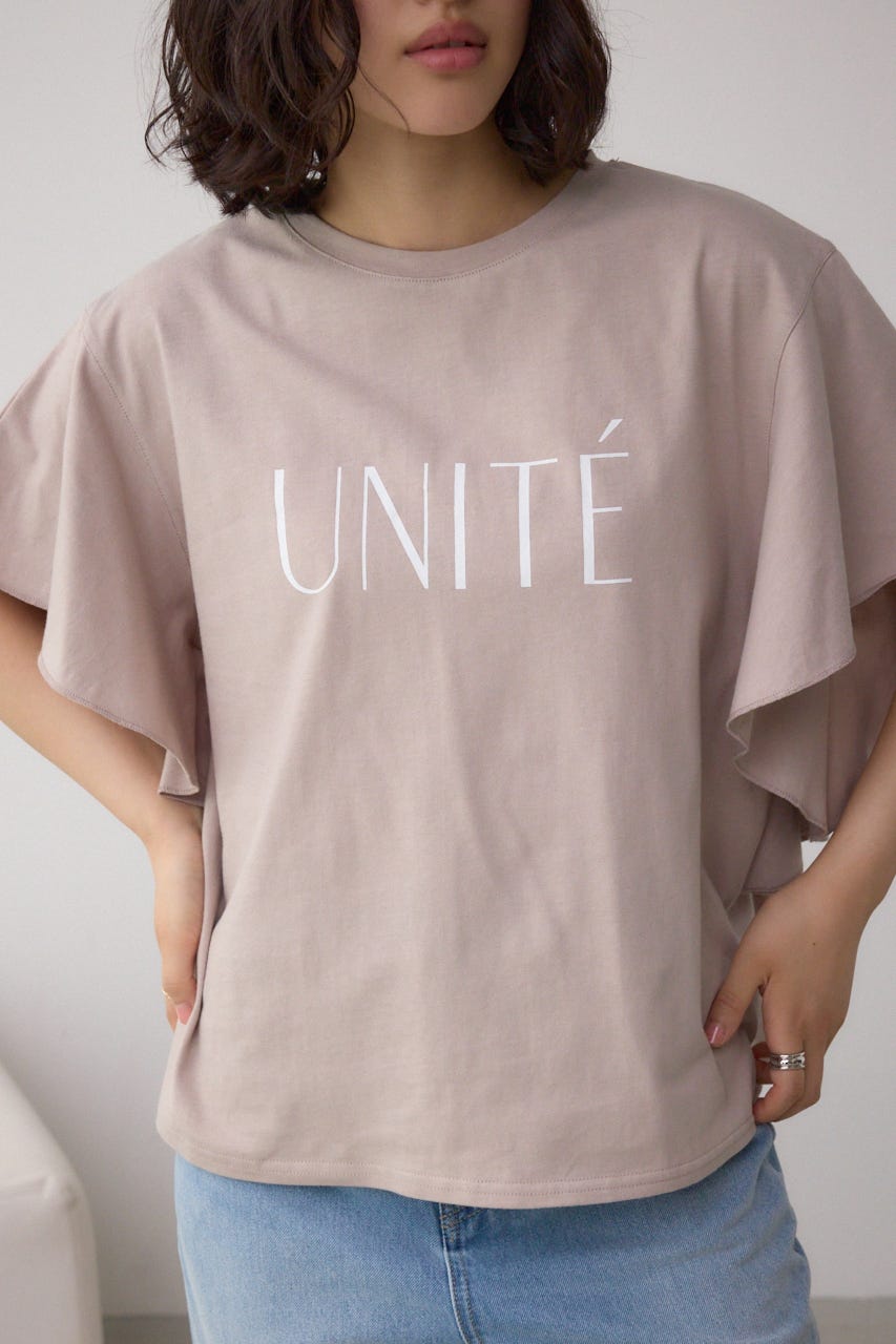 ラッフルスリーブロゴTシャツ L/BEG FREE