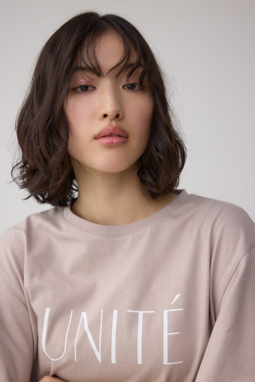 ラッフルスリーブロゴTシャツ L/BEG FREE