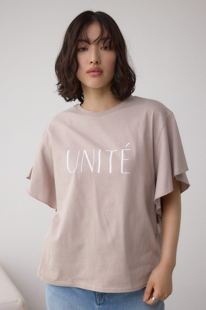 ラッフルスリーブロゴTシャツ L/BEG FREE