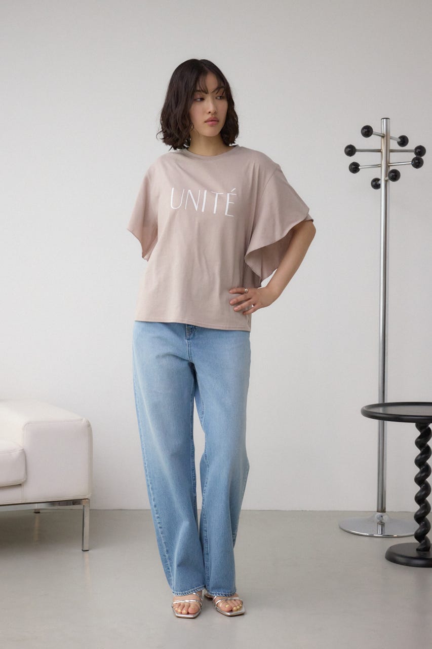 ラッフルスリーブロゴTシャツ L/BEG FREE