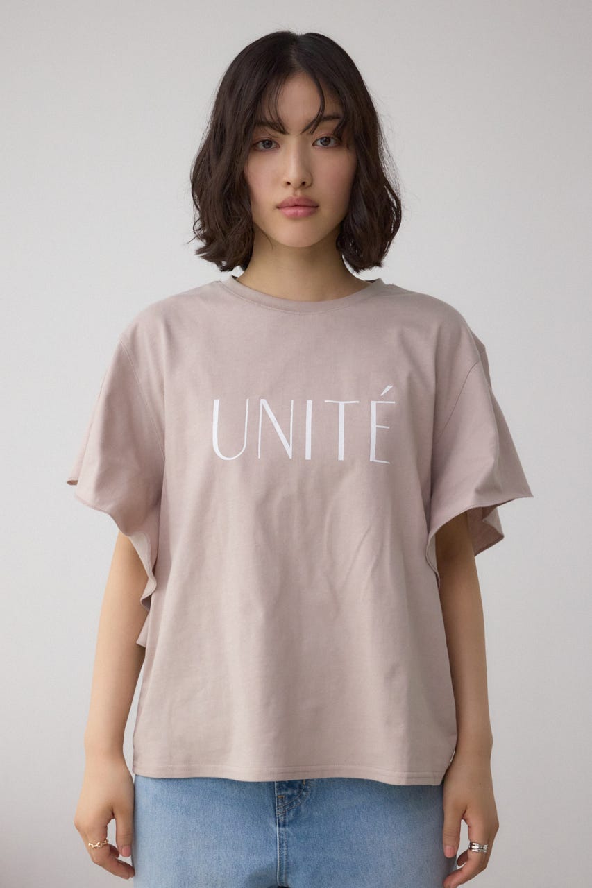 ラッフルスリーブロゴTシャツ L/BEG FREE