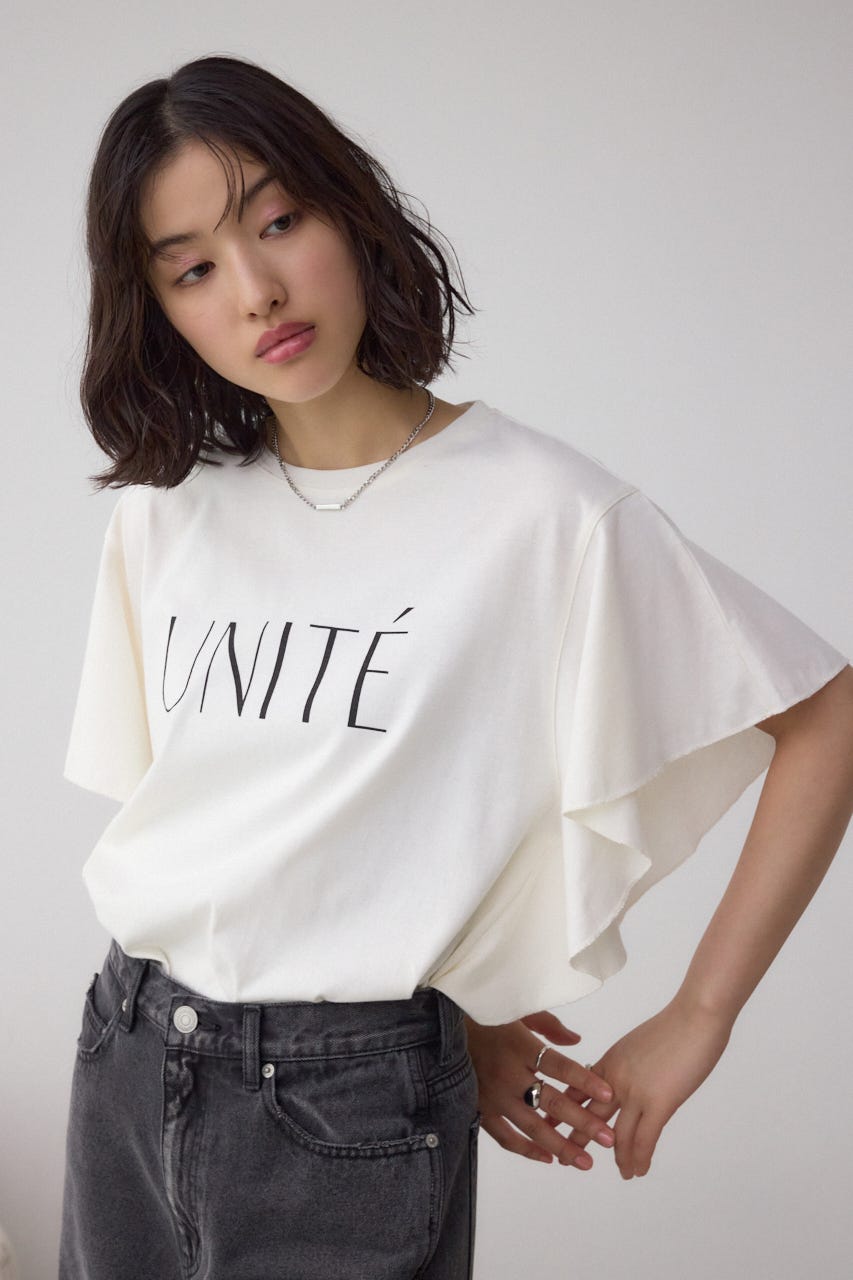 ラッフルスリーブロゴTシャツ WHT FREE
