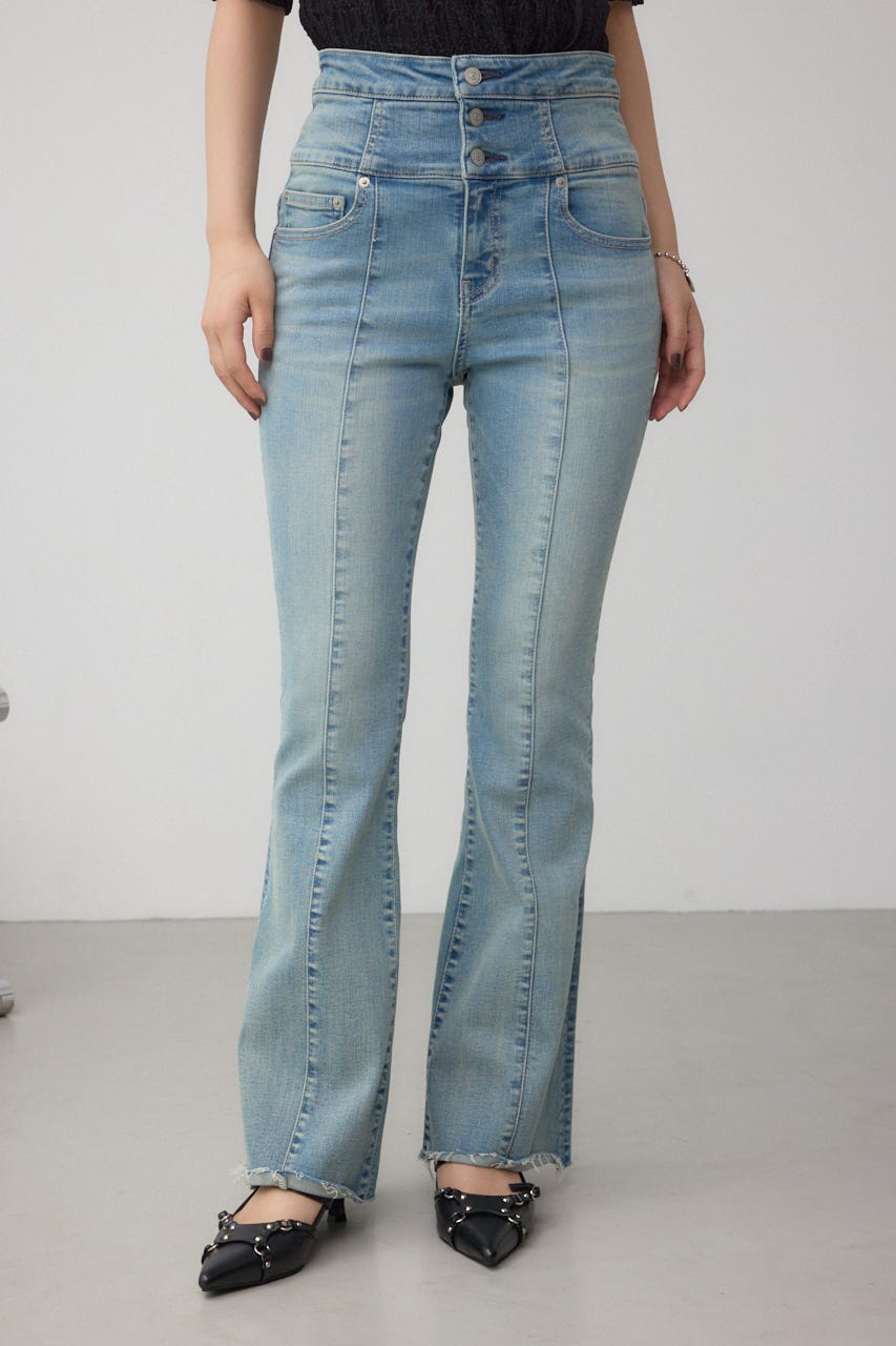 フレアデニム ライトブルー ハイウエスト AZUL BY MOUSSY | AZUL DENIM ハイウエストボタンフレアデニム