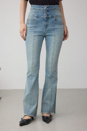 AZUL DENIM ハイウエストボタンフレアデニム