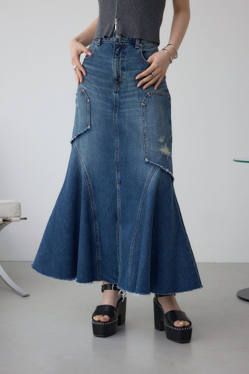 AZUL DENIM ダメージマーメイドスカート BLU M