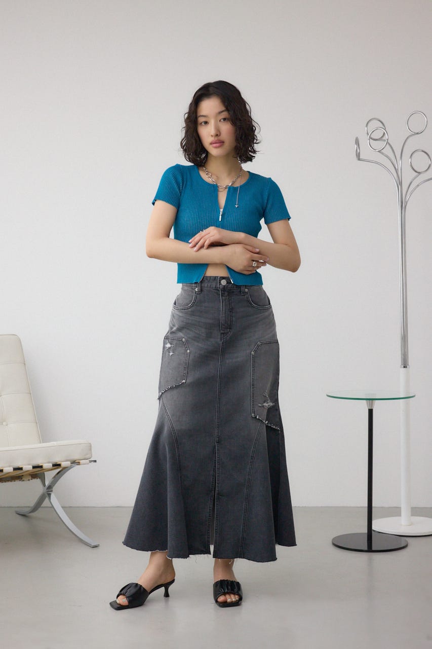 AZUL DENIM ダメージマーメイドスカート L/BLK M